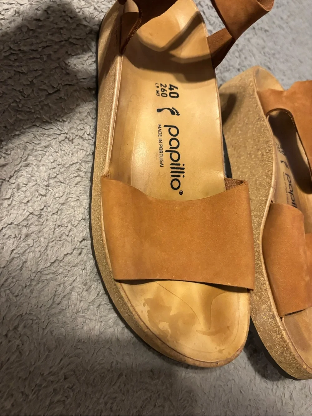 Papillio Birkenstock Soley Cognac Leather Wedge Sandals EU 40 US 9-9.5